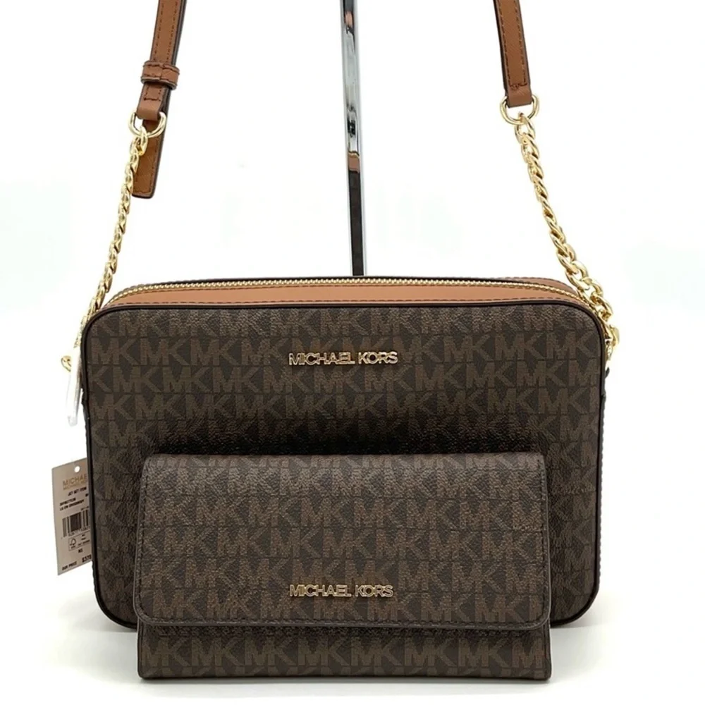 Michael Kors Large EW Crossbody Bag & Large Trifold Wallet Brown/ Gold